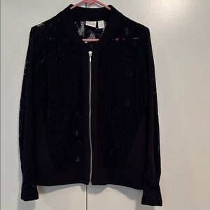 Chico's Black Lace Bomber Jacket